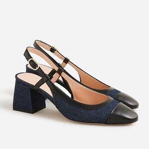 J crew Layne cap toe heels in washed denim